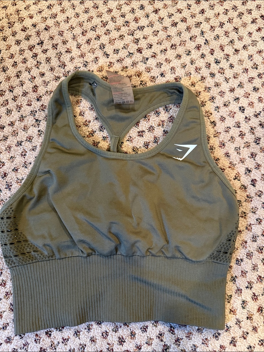 Gymshark Olive Seamless Racerback Sports Bra with Ribbed Band